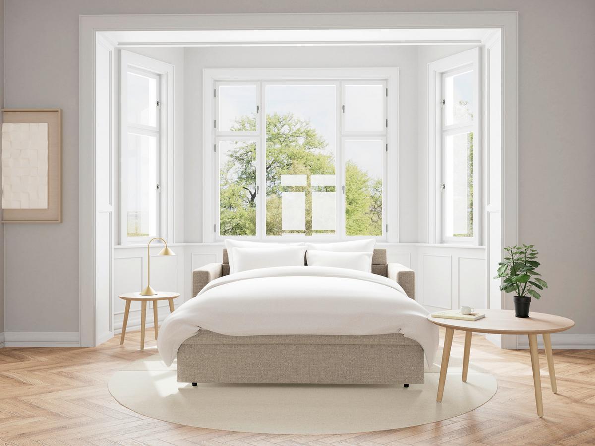 Schlafsofa Fleury Beige B: 176cm - Beige/Schwarz, MODERN, Kunststoff/Textil (176/85/88cm) - Livetastic