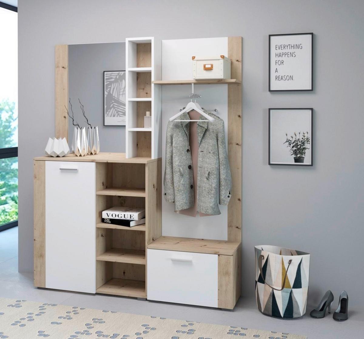 Predsieňový nábytk VIZA, dub artisan, biela - biela/dub artisan, Konventionell, kompozitné drevo (150/190/31,8cm)
