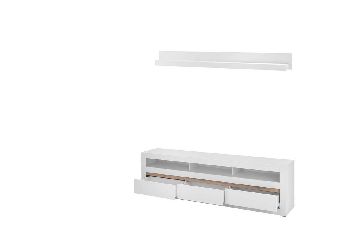 Wohnwand Chester Weiß/Eichefarben B: 217cm - Eichefarben/Silberfarben, Design, Holzwerkstoff (217/170/42cm) - MID.YOU
