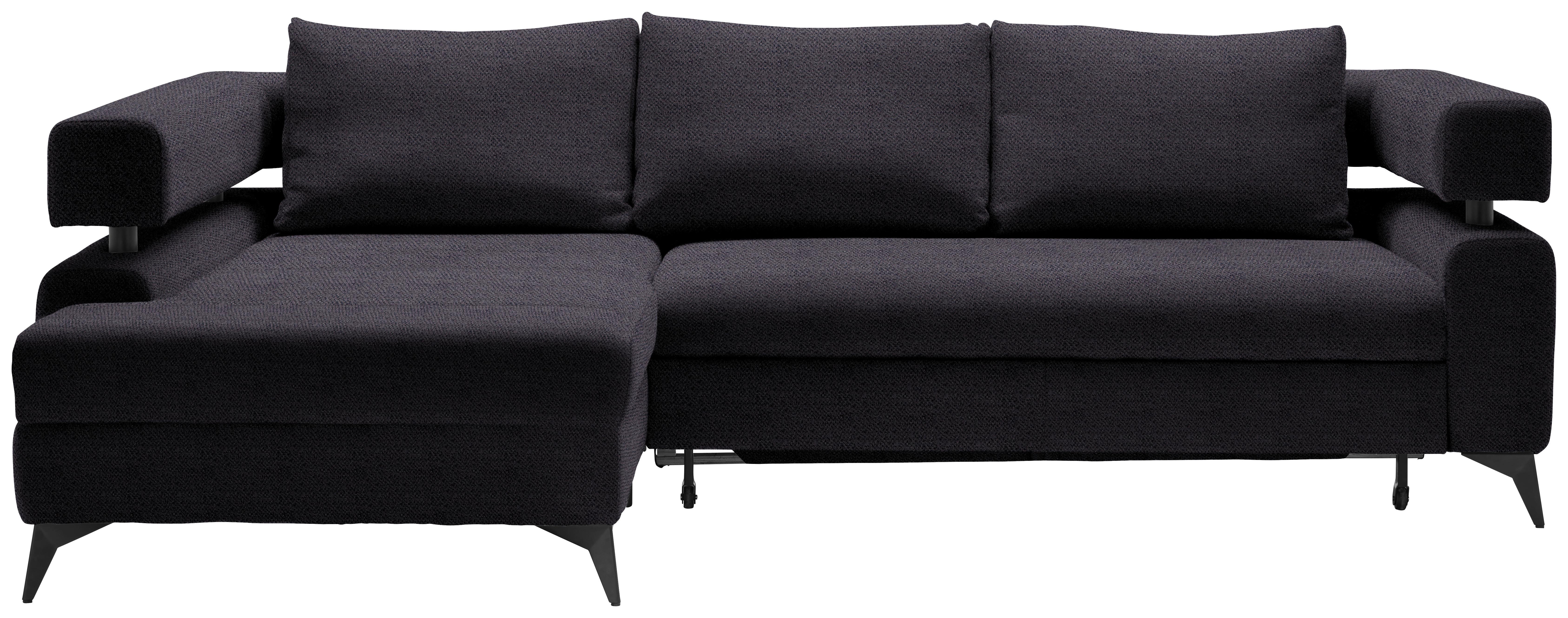 Rohová sedačka ROSALIE, levá s úložným prostorem a lůžkem - černá, Konvenční, kov/textil (184/265cm)
