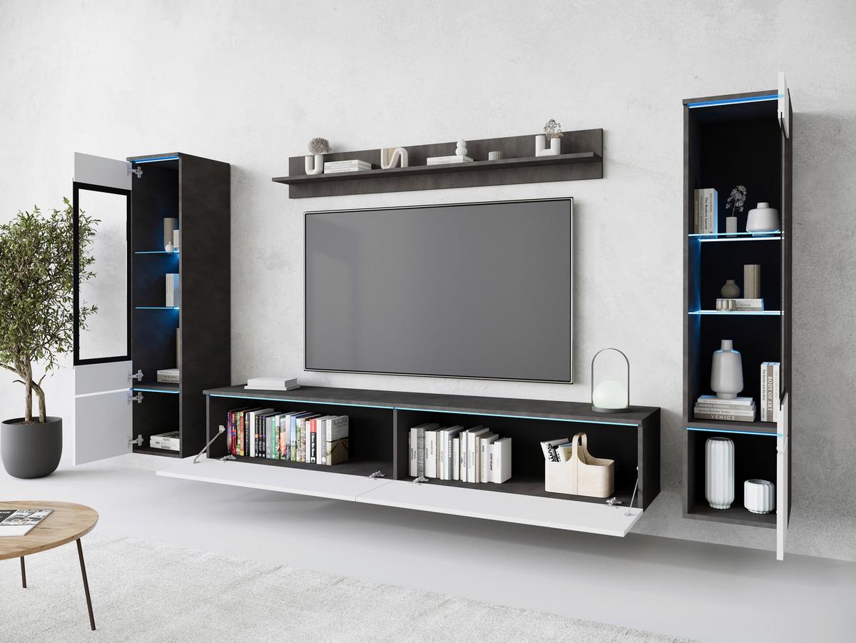 Wohnkombination 4-Tlg. Anthrazit / Weiß - Weiß Hochglanz/Anthrazit, Design, Glas/Holzwerkstoff (240/130/33cm) - Livetastic