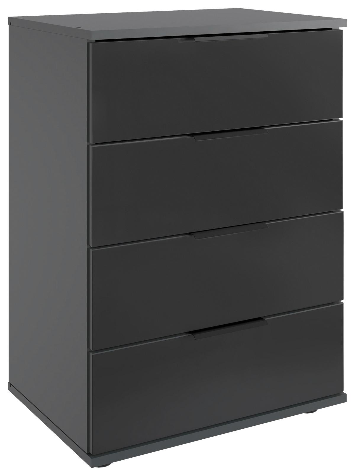 Nachkästchen Graphitfarben H: 74 cm Saigon - Klar/Schwarz, MODERN, Glas/Holzwerkstoff (52/74/38cm) - MID.YOU