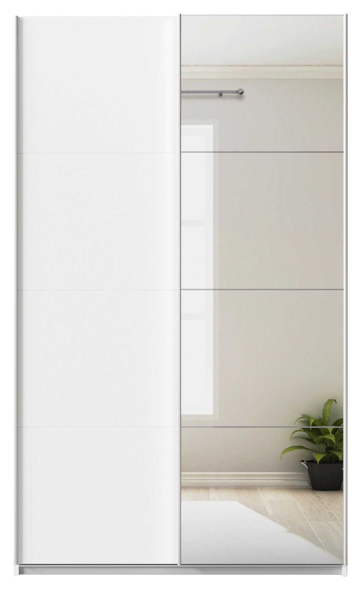 Schwebetürenschrank + Spiegel B: 136cm Feldkirch Weiß - Silberfarben/Weiß, MODERN, Holzwerkstoff (136/229/62cm)
