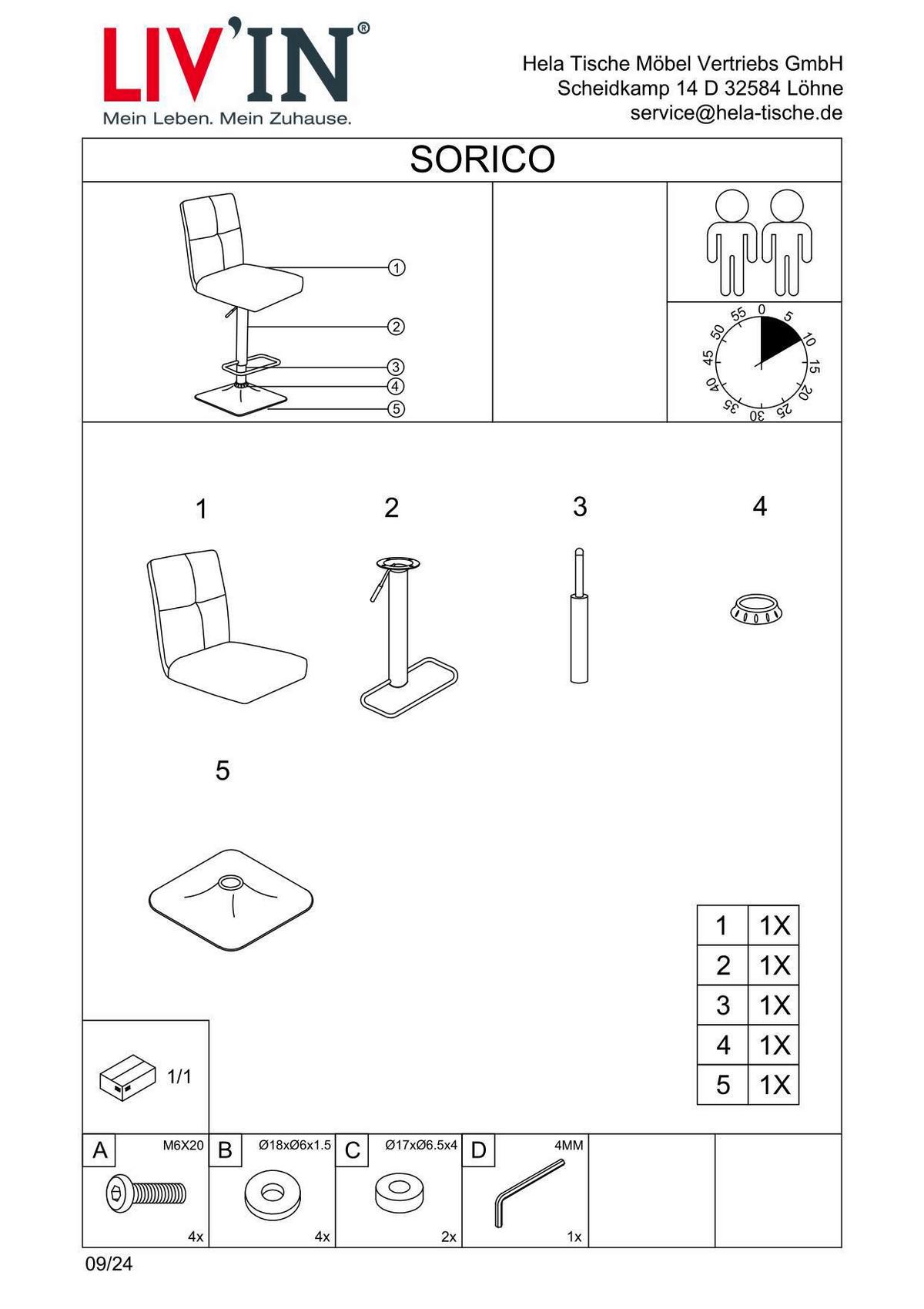 BARHOCKER SORICO H - Beige/Schwarz, MODERN, Textil/Metall (46/103-123,5/56cm) - P & B