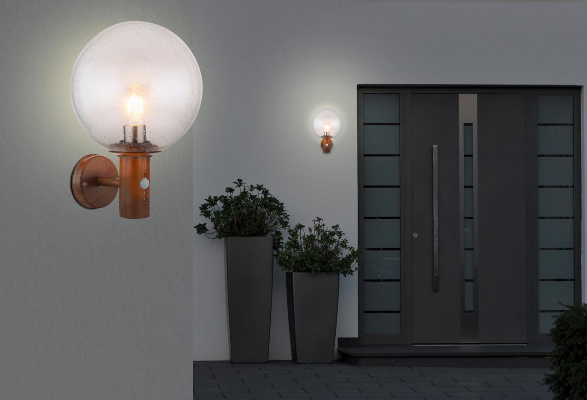 Außenleuchte Mit Bewegungsmelder 15 W - Klar/Braun, Basics, Glas/Metall (25/37cm) - Globo