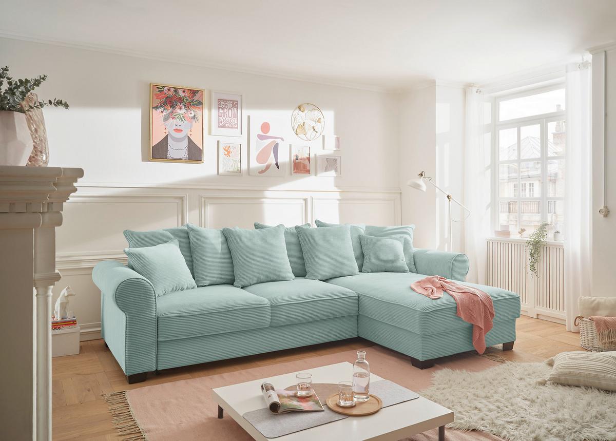 Ecksofa Maureen Salbeigrün S: 318x197 Cm - Salbeigrün/Schwarz, KONVENTIONELL, Textil (318/197cm) - MID.YOU