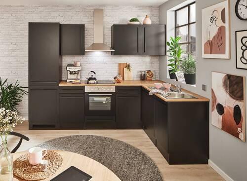 Eckküche Jazz 8 280 Schwarz S: 280x175 cm - Eichefarben/Schwarz, LIFESTYLE, Holzwerkstoff (280/175cm) - MID.YOU