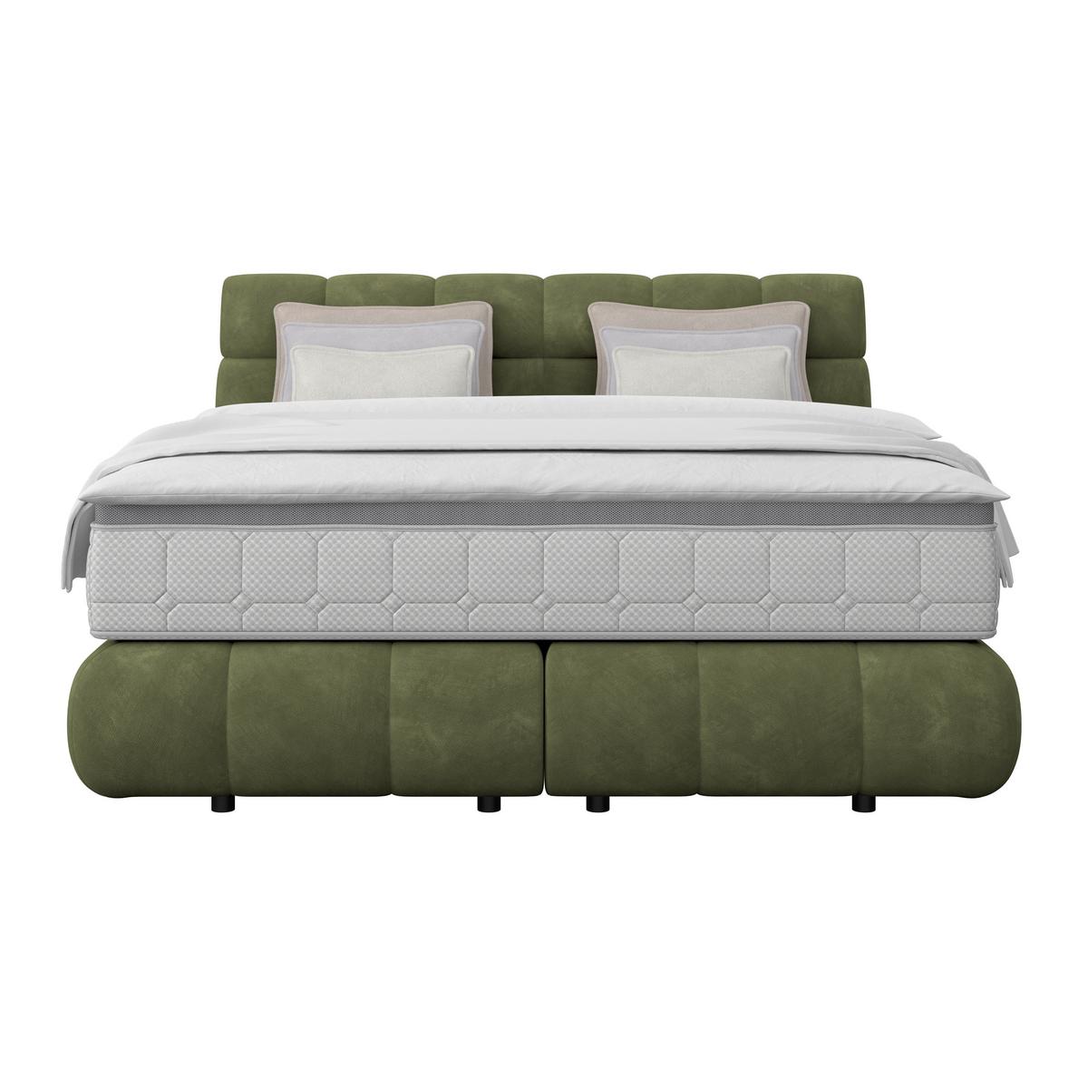 Boxspringbett Nobu Dunkelgrün, Lf: 180x200 Cm - Dunkelgrün/Schwarz, Trend, Holz/Textil (180/200cm)