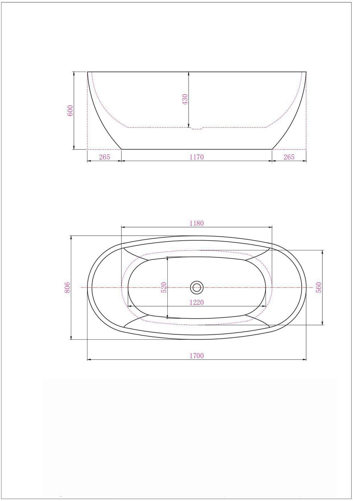 Badewanne Freist. Badewanne Manhatten - Schwarz/Weiß, KONVENTIONELL, Kunststoff (170/80,6/60cm) - Sanotechnik