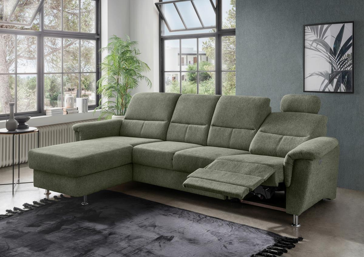 Ecksofa mit Relaxfunktion Parole Grün Chenille - Chromfarben/Grün, KONVENTIONELL, Textil (165/292cm) - Livetastic