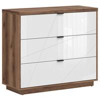 Kommode 106 cm Forn Chest Of Drawers, Eiche Dekor - Eichefarben/Weiß Hochglanz, Design, Holzwerkstoff (106/93/42,5cm)
