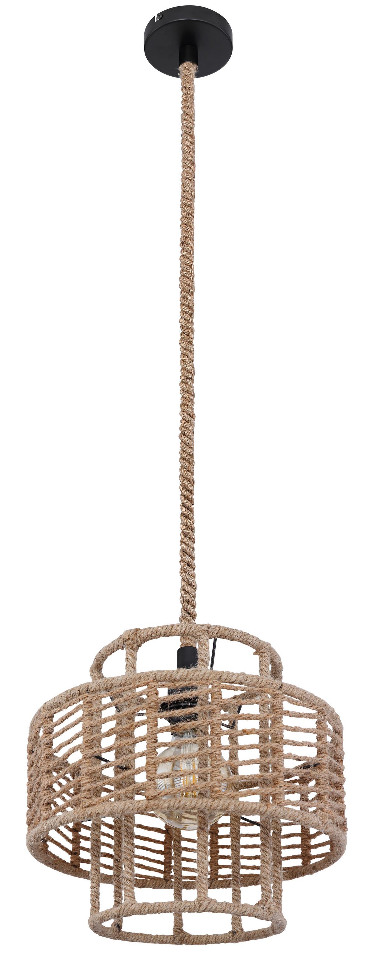 Hängeleuchte H: 120 cm 1-Flammig - Schwarz/Braun, Basics, Naturmaterialien/Metall (35/120cm) - Globo