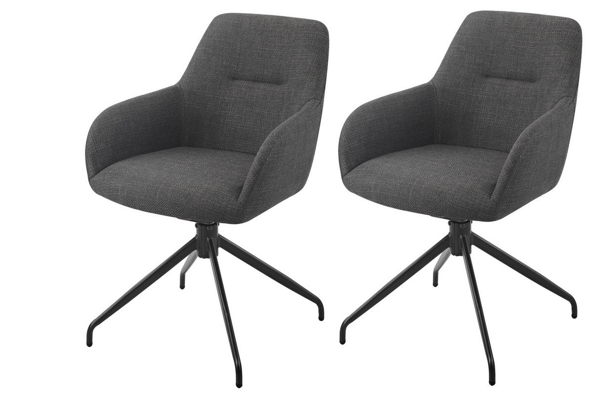 Armlehnstuhl-Set Triest S 2er-Set - Anthrazit/Schwarz, MODERN, Textil/Metall (56/83/60cm) - MID.YOU