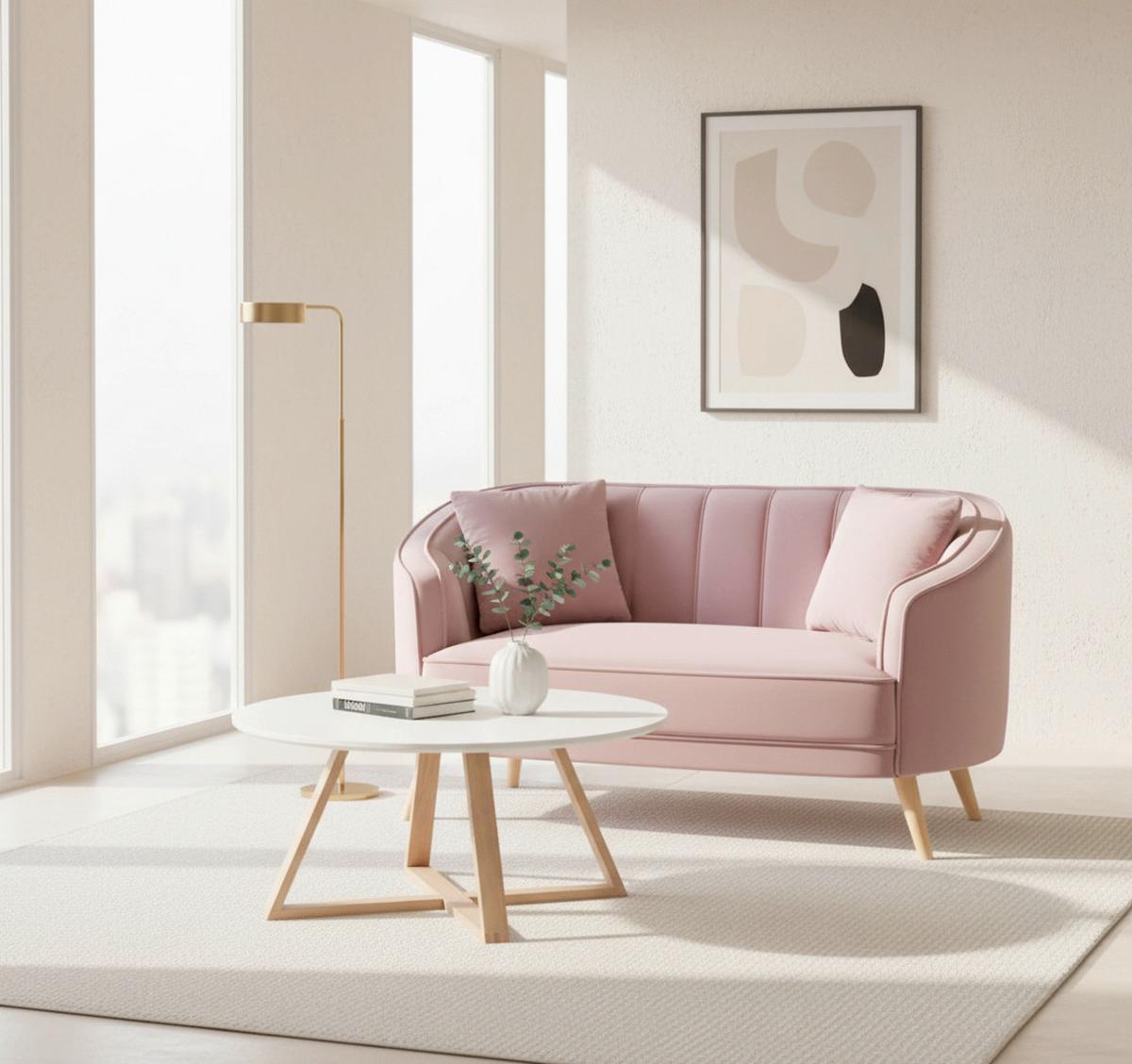 Pohovka HOPE ružová - prírodná farba/ružová, Modern, drevo/textil (141/77/73cm) - Bessagi Home