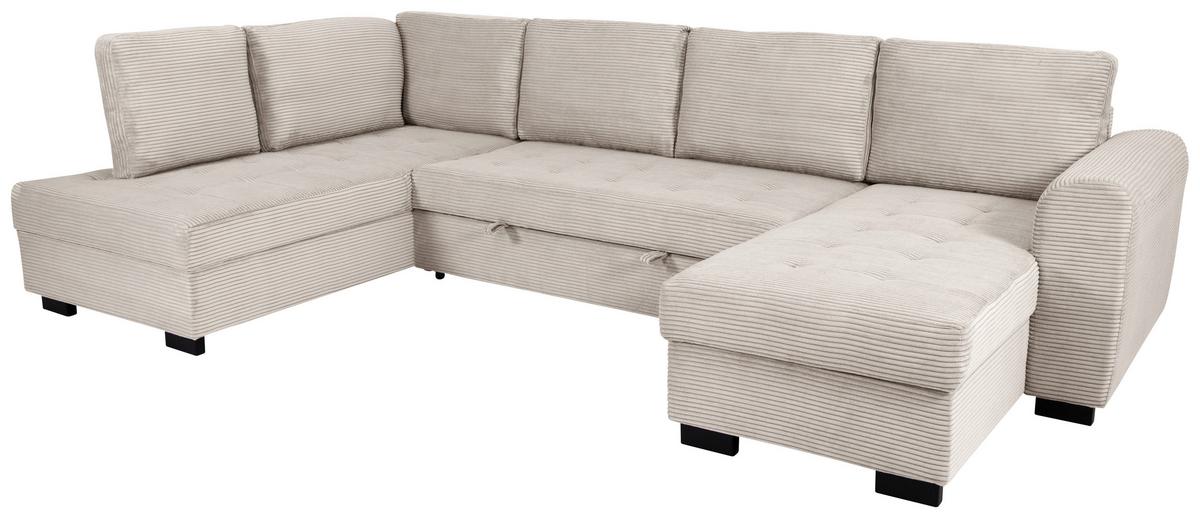 Souprava U MALTE, levá, krémový manšestr - černá/krémová, Moderní, textil/plast (178/305/155cm) - Based