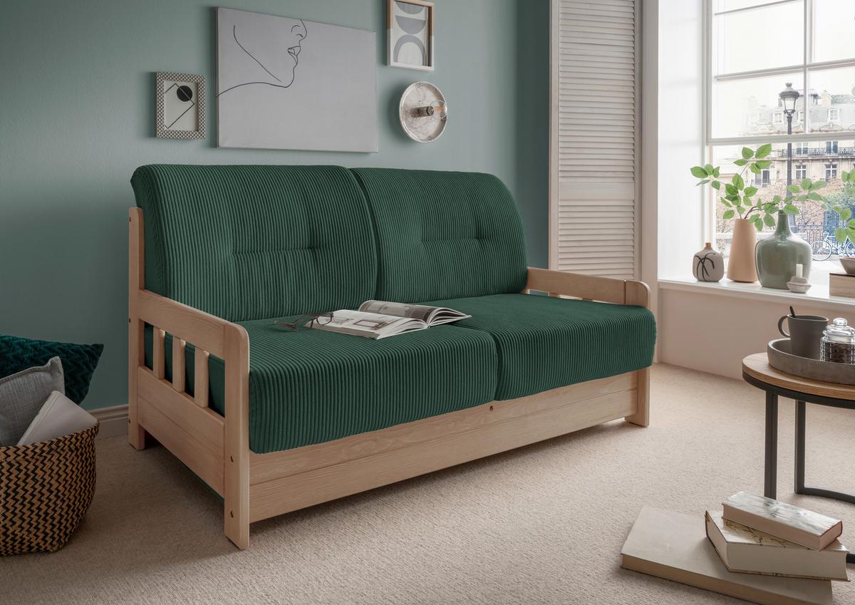 Schlafsofa Camino Naturfarben/Dgrün B: 154 cm - Dunkelgrün/Naturfarben, MODERN, Holz/Textil (154/88/90cm) - Livetastic