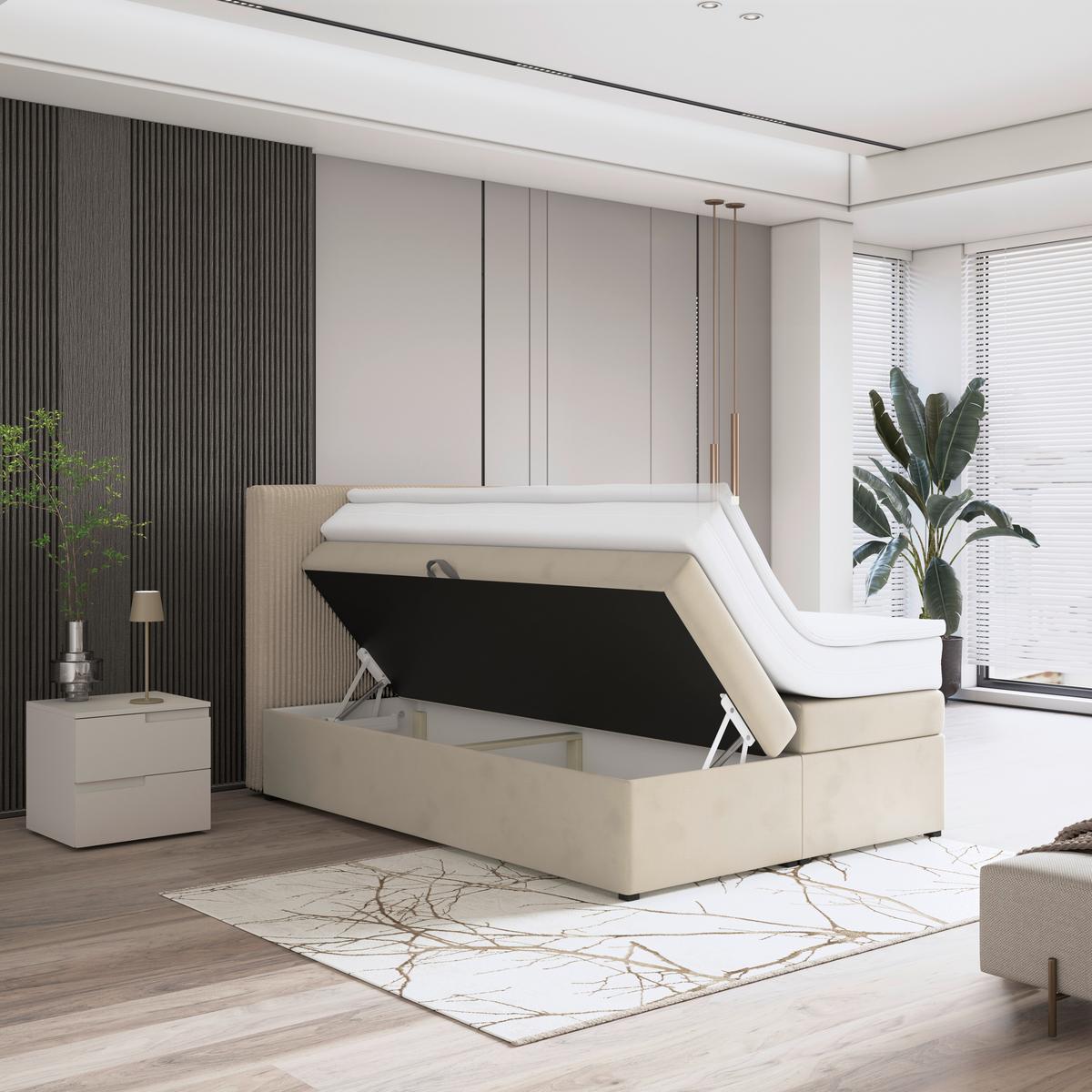 Boxspringbett mit Topper & Bettkasten 140x200 Rossa - Silberfarben/Creme, MODERN, Holzwerkstoff/Textil (140/200cm)