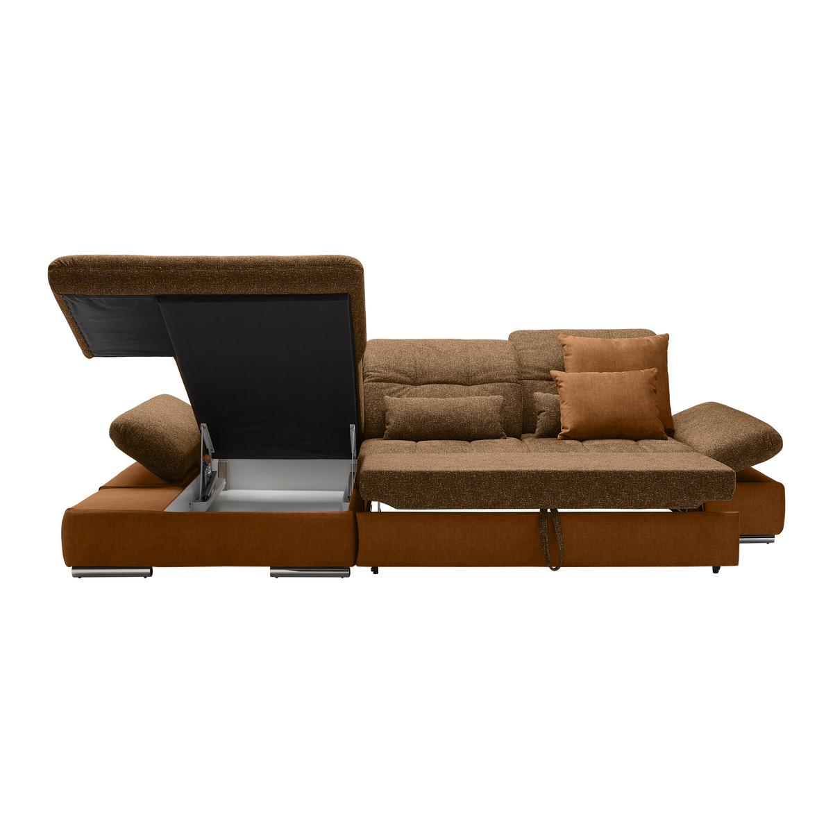 Rohová sedačka SANFINO, ľavá, horčicovožltá / koňaková - horčicovožltá/chrómová, Konventionell, kov/drevo (199/79-96/305cm) - Premium Living