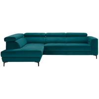 Rohová sedačka EMMA, levá, petrolej.,op.hl.,USB,el.výsuv - petrolej/černá, Moderní, textil (210/301cm) - Premium Living