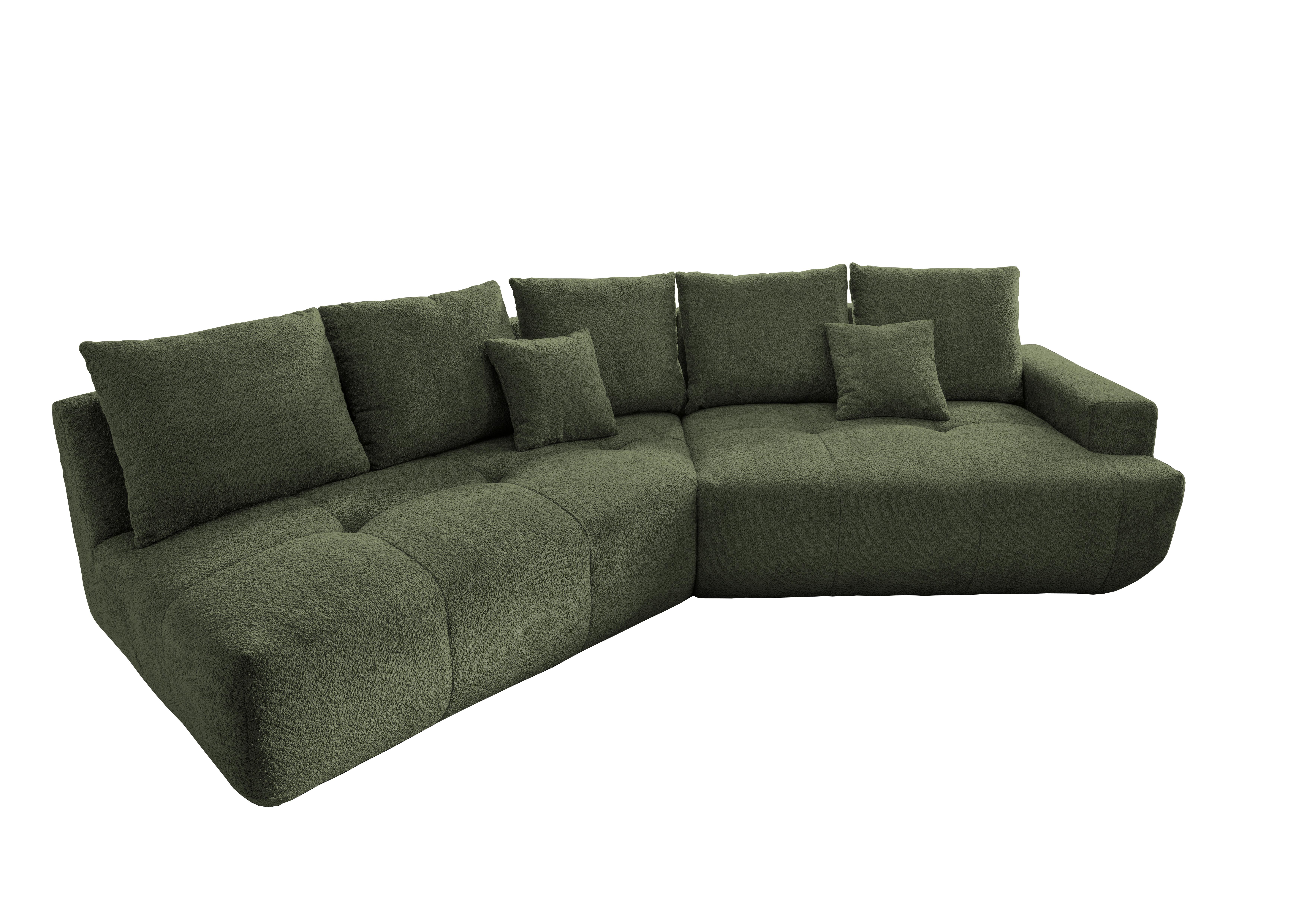 Big Sofa Fertilia Bouclé Dunkelgrün, B: 323 cm - Dunkelgrün/Schwarz, MODERN, Textil (323/91/155cm) - Livetastic