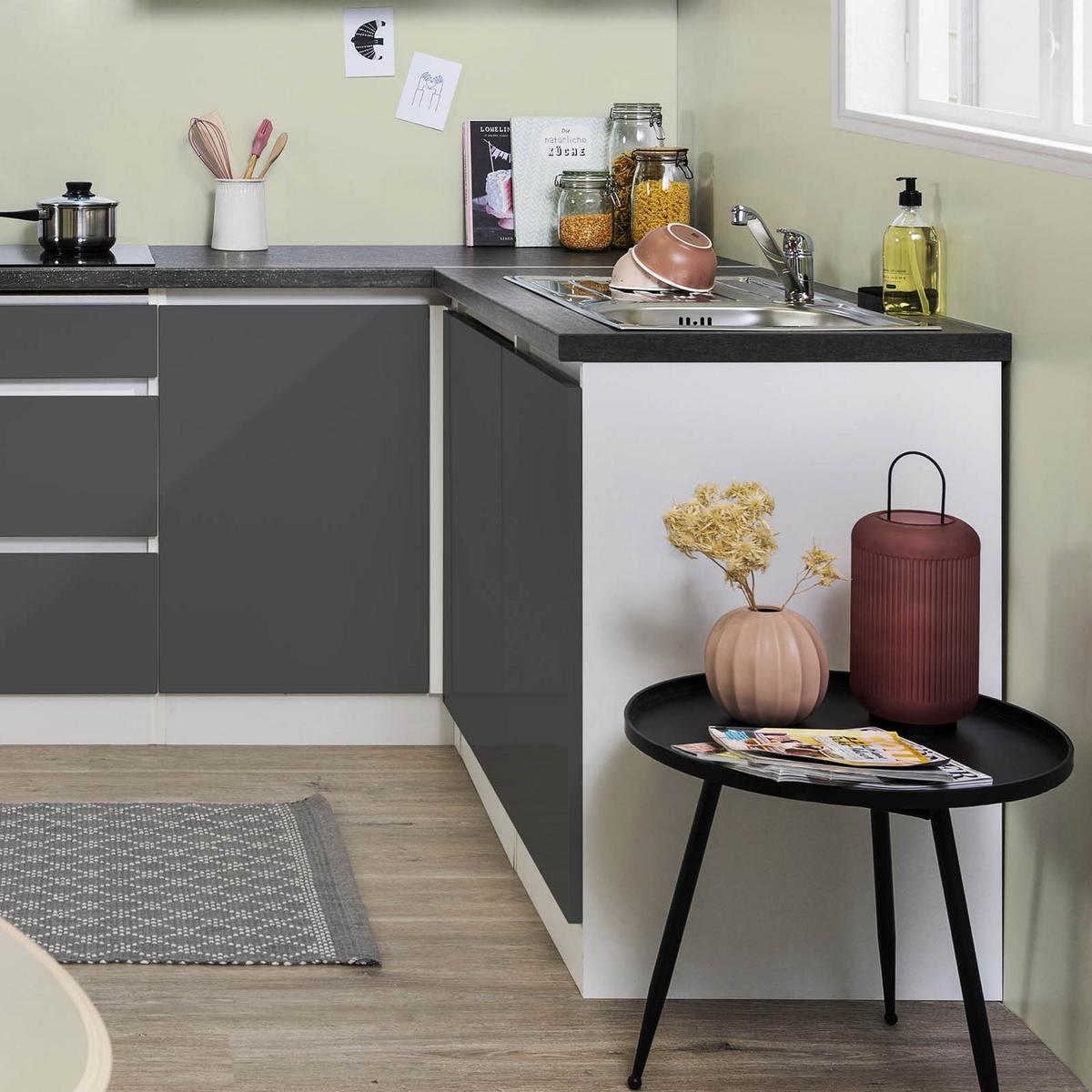 Küchenzeile Premium M. Geräten 280 Cm Weiß/grau Modern - Grau Hochglanz/Weiß, MODERN, Holzwerkstoff (280/172cm) - Respekta