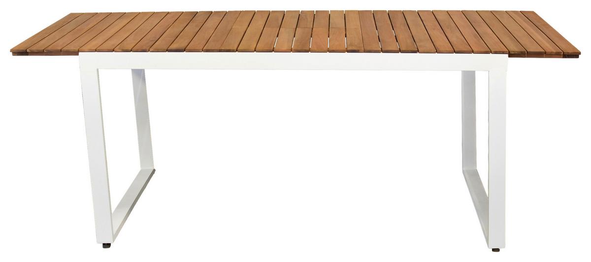 Gartentisch ausziehbar Naxos Akazienholz/Metall L 150-200cm - Weiß/Naturfarben, MODERN, Holz/Metall (150-200/90/74cm) - Gardenson