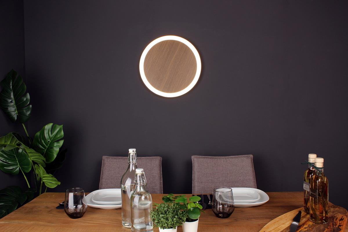 LED-Deckenleuchte Moon Ø 40 cm Mit 3 Helligkeitsstufen - Eichefarben/Schwarz, Design, Metall (40/4,1cm)