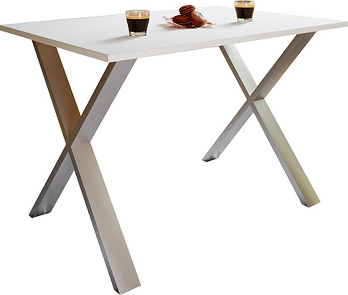 Jedálenský stôl XONA, biely, 110/80/76 CM - biela/strieborná, Basics, kompozitné drevo (110/80/76cm) - MID.YOU