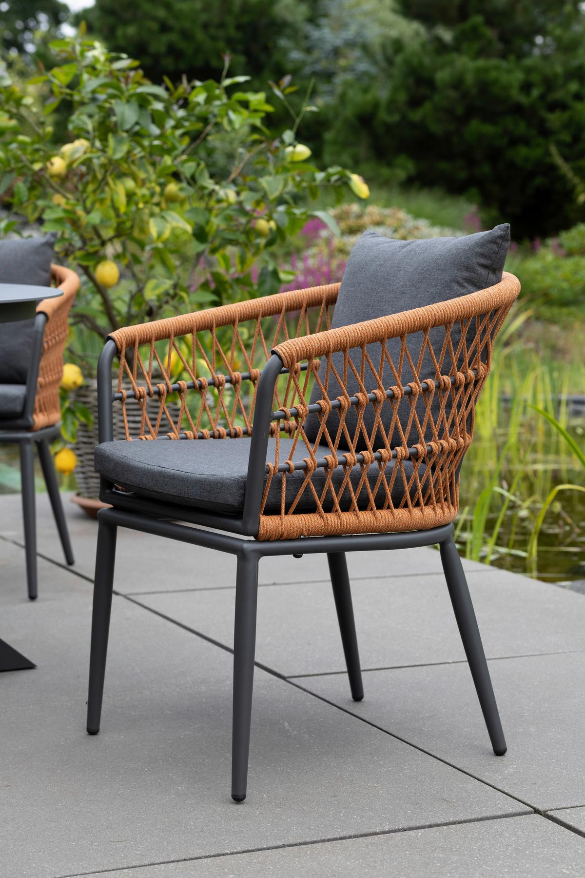 Garten-relaxsessel Rope Terracota Inkl. Auflagen - Dunkelgrau/Anthrazit, Design, Textil/Metall (58/63/78cm)