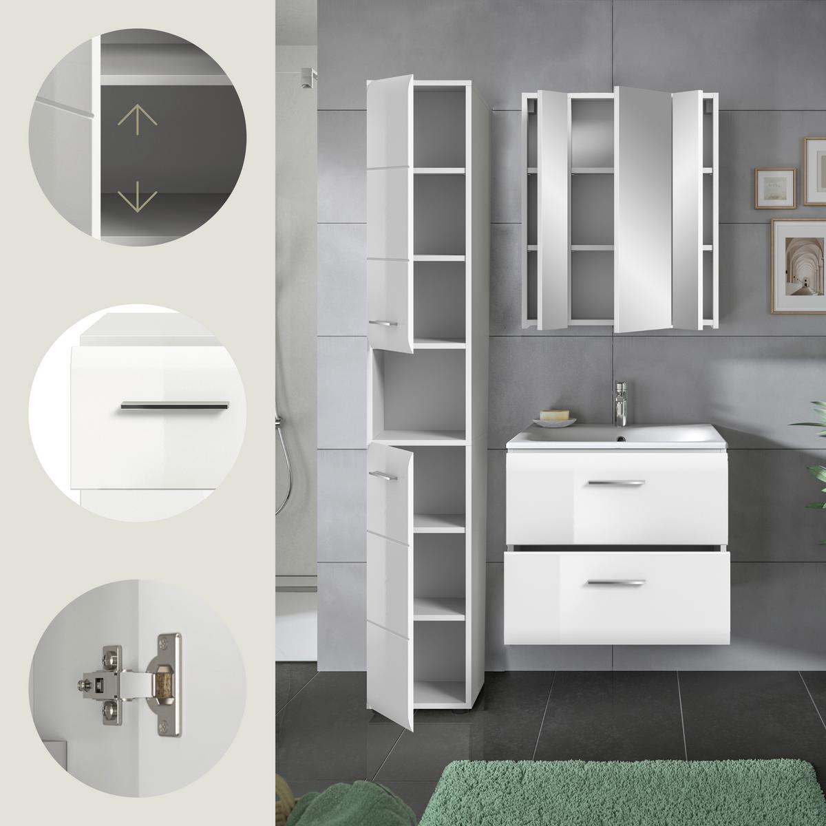 Badezimmer Ice Weiß/weiß Hg B: 90 Cm - Weiß Hochglanz/Schwarz, MODERN, Keramik/Holzwerkstoff (90/185/46cm) - MID.YOU