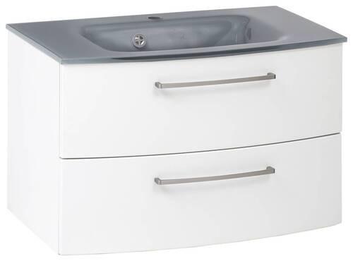 Waschbecken mit Unterschrank Stockholm B: 80cm Weiß/Grau - Weiß/Grau, KONVENTIONELL, Glas/Holzwerkstoff (80cm) - Held