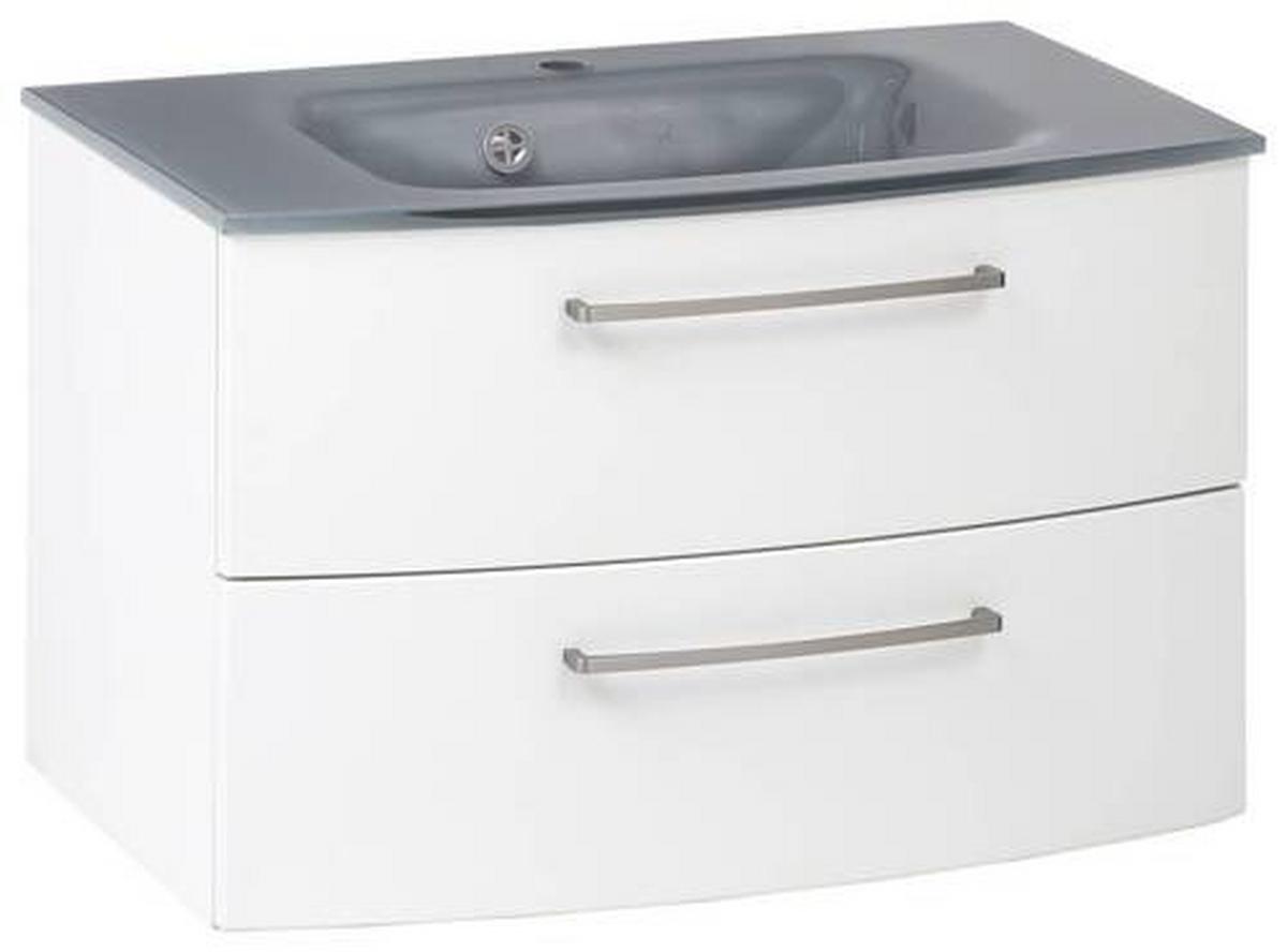 Waschbecken mit Unterschrank Stockholm B: 80cm Weiß/Grau - Weiß/Grau, KONVENTIONELL, Glas/Holzwerkstoff (80cm) - Held
