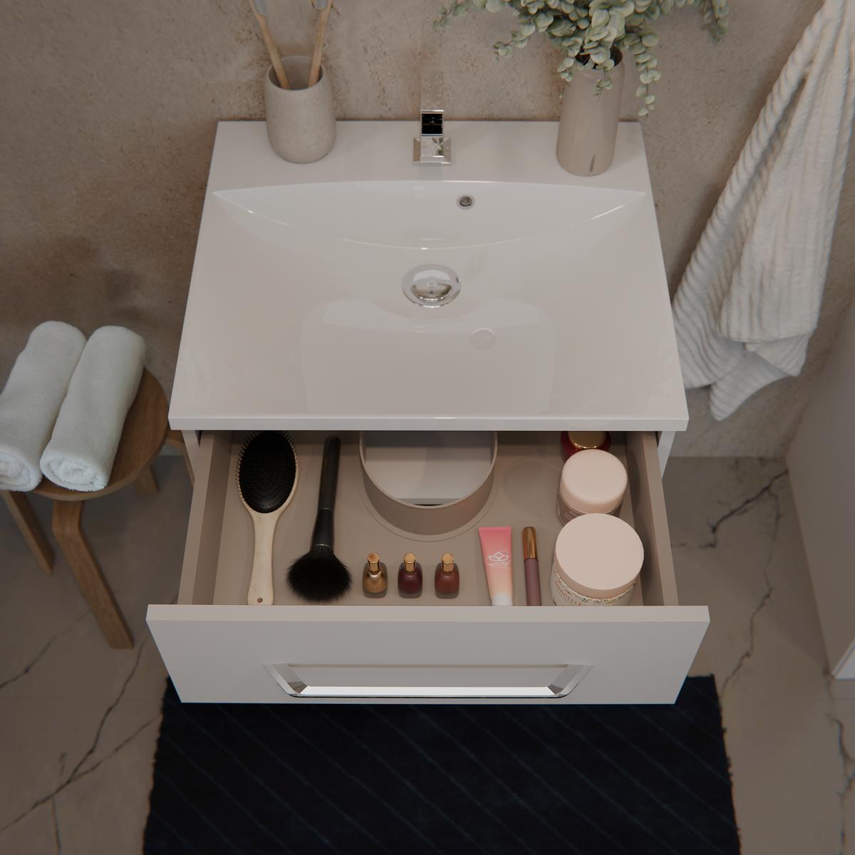 Badezimmer Clever Weiß Hg B: 60cm - Weiß Hochglanz/Weiß, MODERN, Holzwerkstoff/Stein (60/138/45,7cm) - MID.YOU