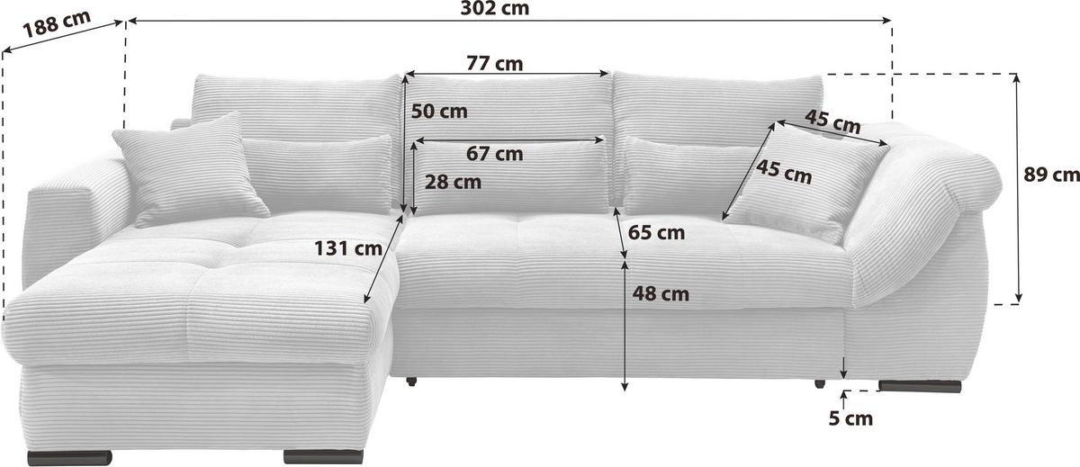 Ecksofa Federico Grau S: 188/302 cm - Chromfarben/Grau, MODERN, Holz/Textil (188/302cm) - MID.YOU