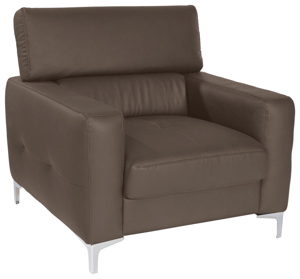 Polstersessel Sammy Braun Leder - Chromfarben/Graubraun, Design, Leder (99/78-92/106cm) - Livetastic