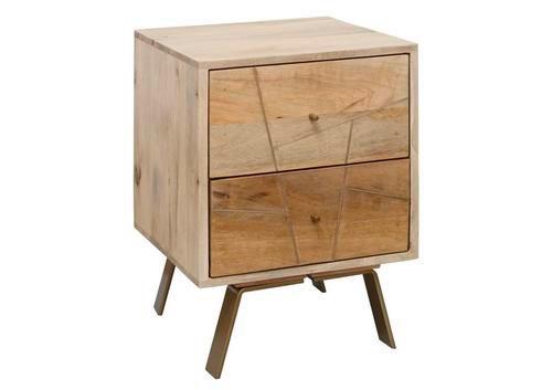 Nočný stolík z mangového dreva Sikar - hnedá/zlatá, Modern, kov/drevo (40/56/40cm) - MID.YOU