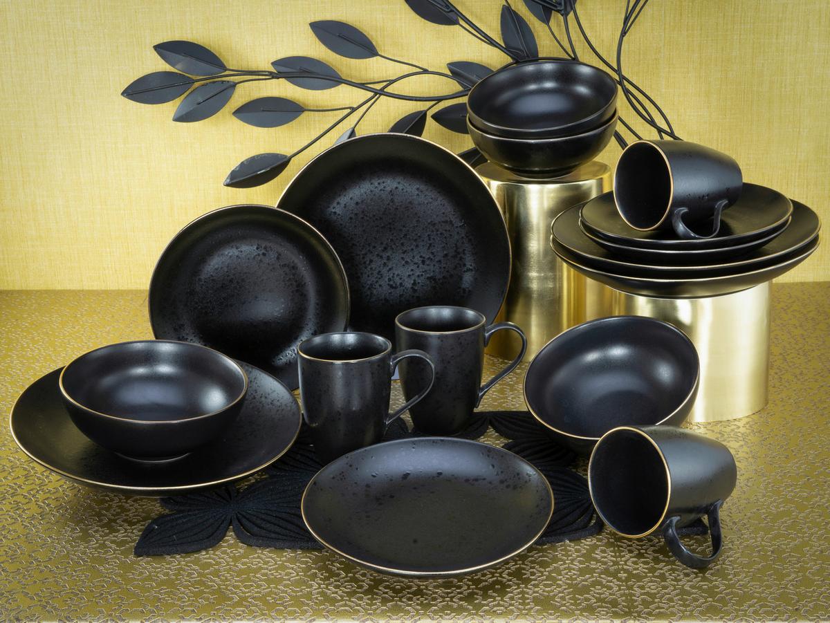 Kombiservice Industrial Keramik 4 Personen Schwarz - Schwarz, KONVENTIONELL, Keramik - Creatable