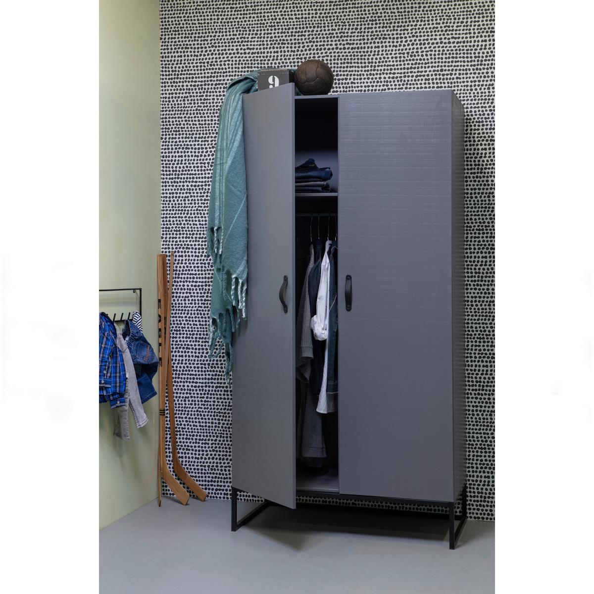 Drehtürenschrank Morris, Grau/schwarz B: 100 Cm - Grau, Design, Holz (100/195/53cm) - Livetastic