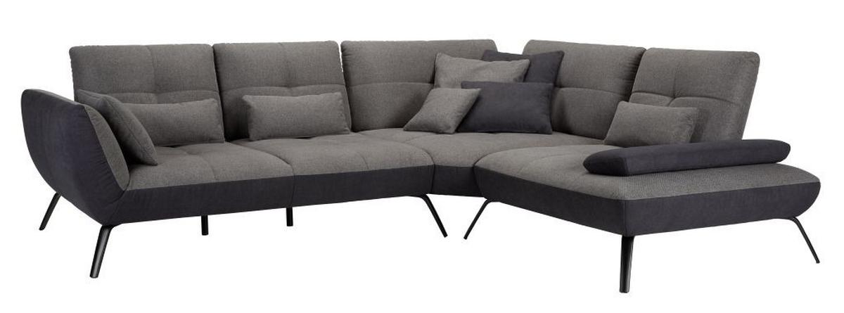 TRENDY, pravá, antracitová, s 3 bedrovými vankúšmi - čierna/antracitová, Modern, kov/kompozitné drevo (310/250cm) - Premium Living