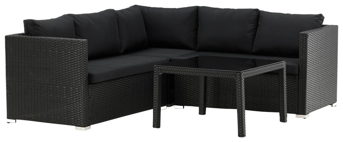 Loungegarnitur Kuba - Schwarz, KONVENTIONELL, Glas/Kunststoff - Gardenson