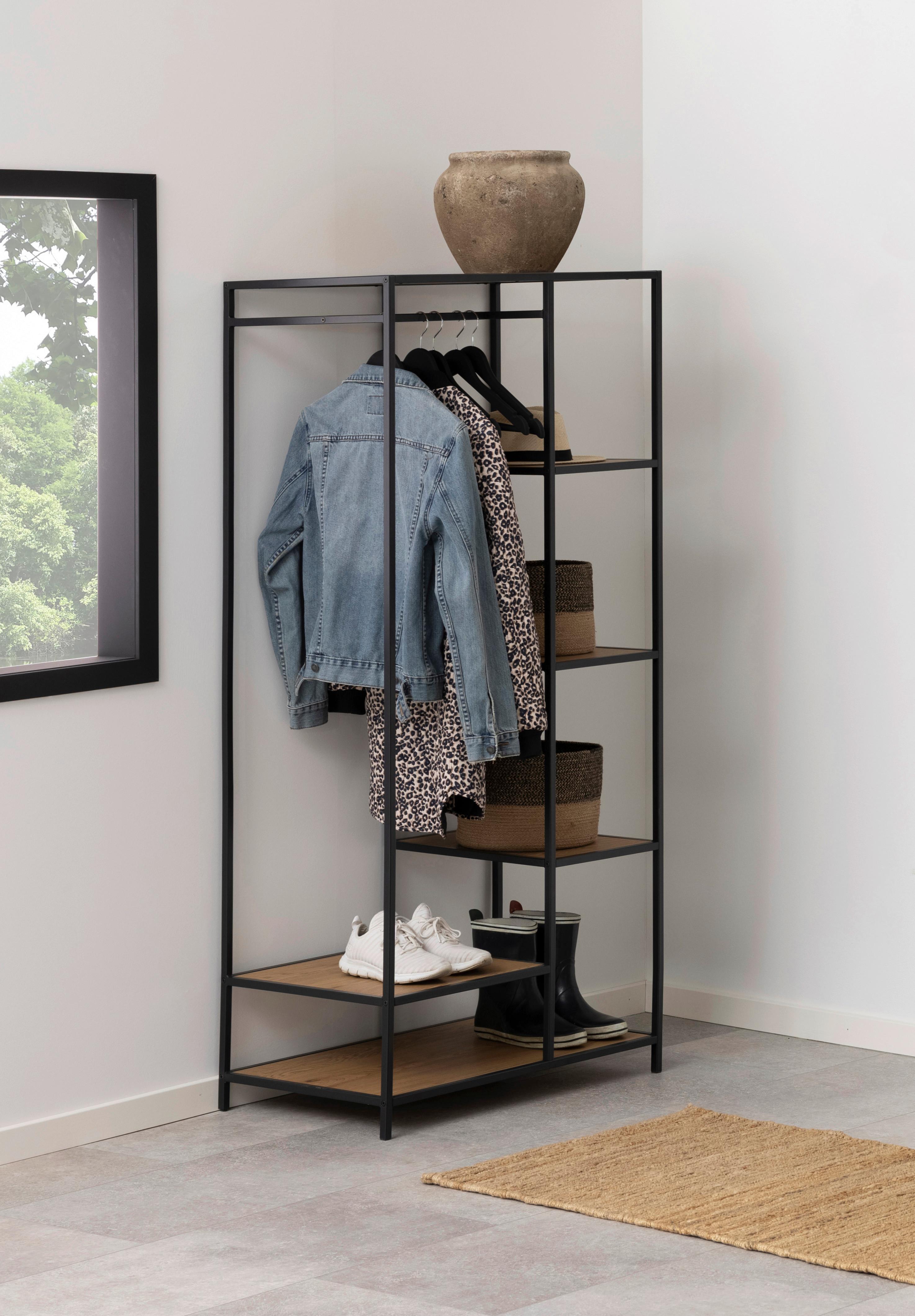 Garderobe Seaford Schwarz/ Wildeiche Dekor/Metall B: 77cm - Wildeiche/Schwarz, Trend, Holzwerkstoff/Metall (77/165/45cm) - MID.YOU