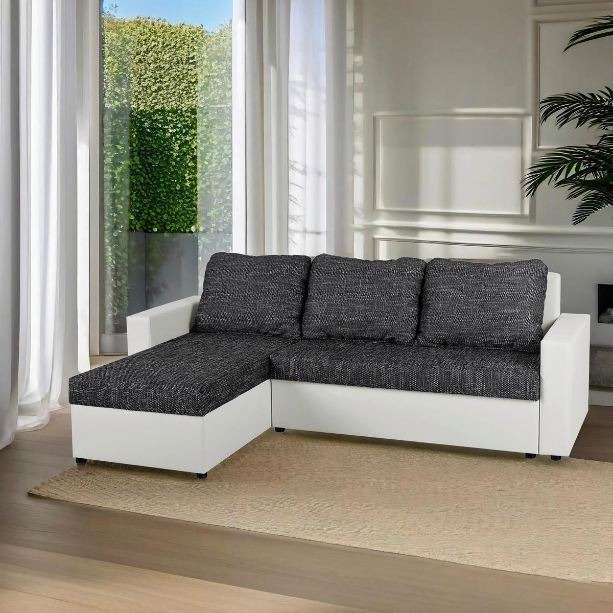 Ecksofa Hit Schwarz, Weiß S: 147x228cm - Schwarz/Weiß, Design, Holzwerkstoff/Textil (147/228cm) - P & B