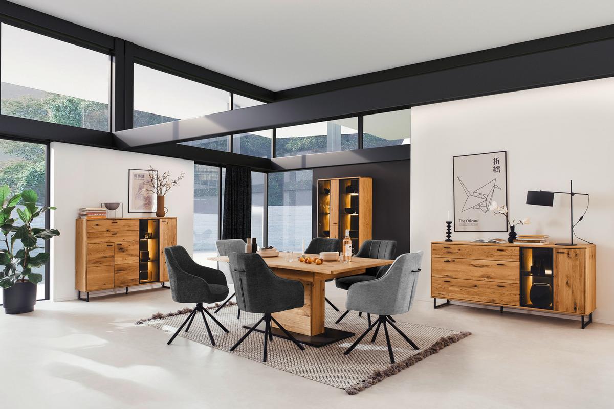 Vitrine Arezzo Wildeiche/Anthrazit B: 100 cm - Wildeiche/Anthrazit, Design, Glas/Holz (100/186/37cm) - MID.YOU