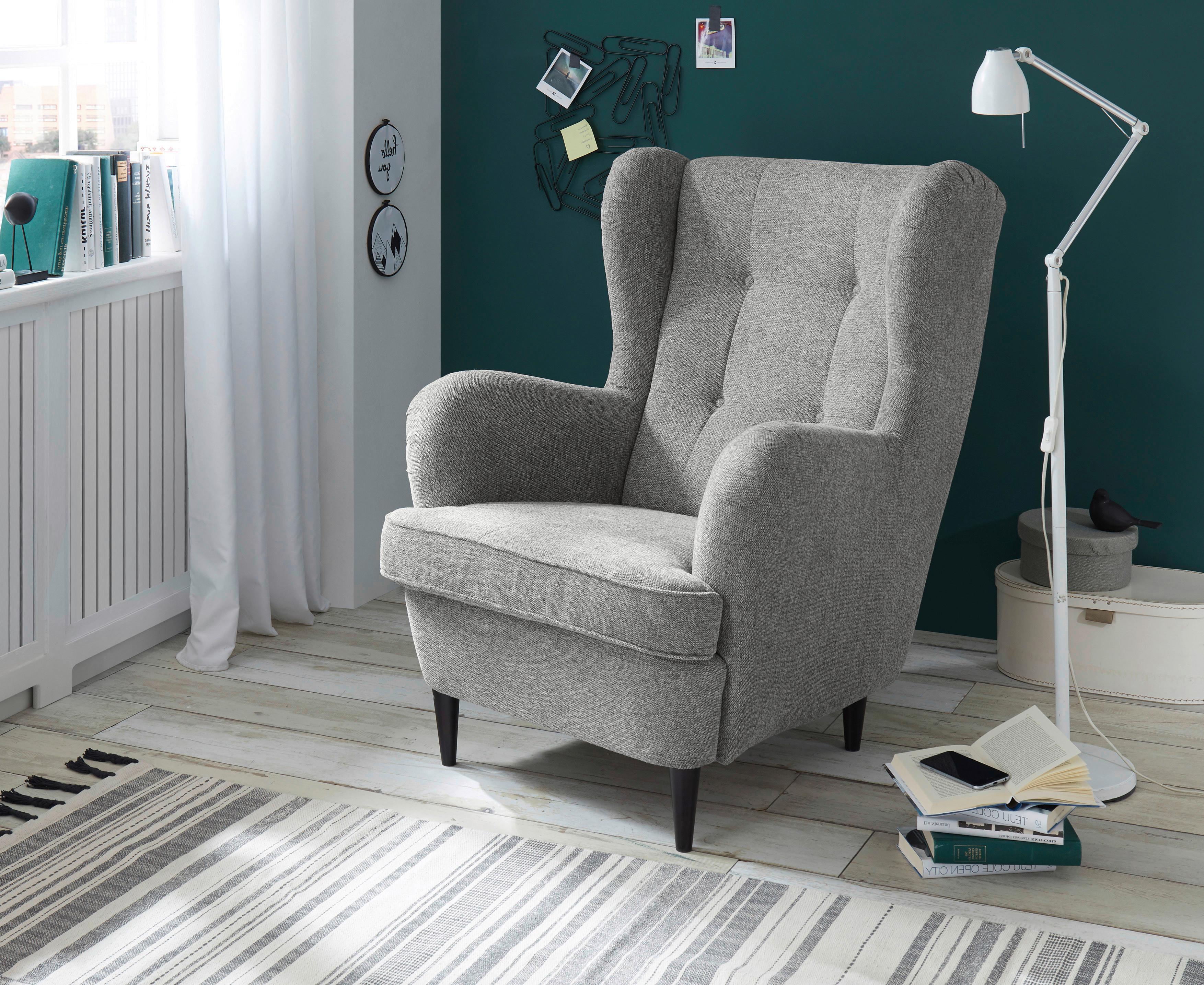 Ohrensessel Oskar Webstoff Silber - Silberfarben/Schwarz, Basics, Holzwerkstoff/Textil (78/102/98cm) - MID.YOU