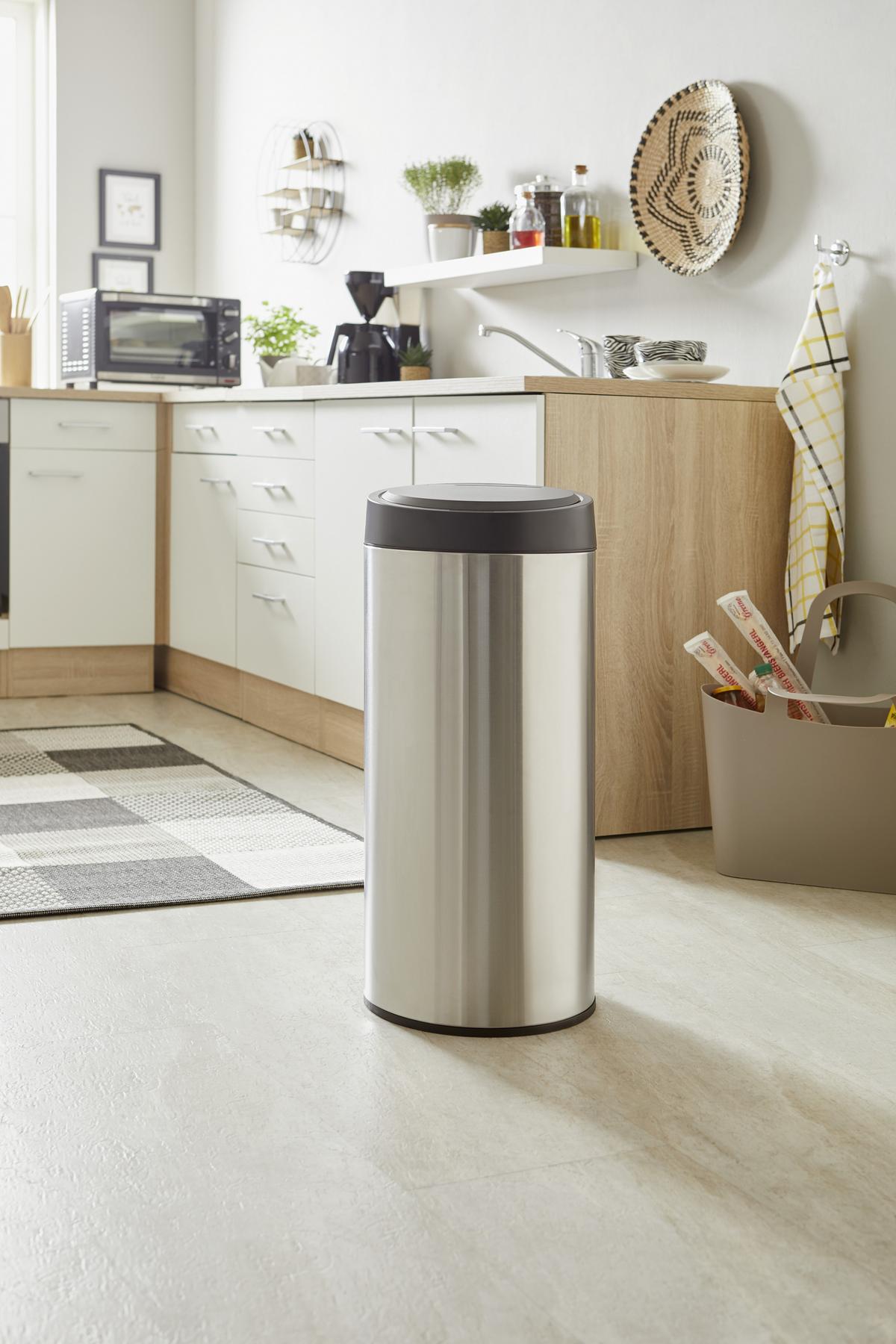 Mülleimer Carlee Mit Sensor 30 L Metall Silber - Silberfarben/Schwarz, Basics, Kunststoff/Metall (29,5/68cm) - Homezone