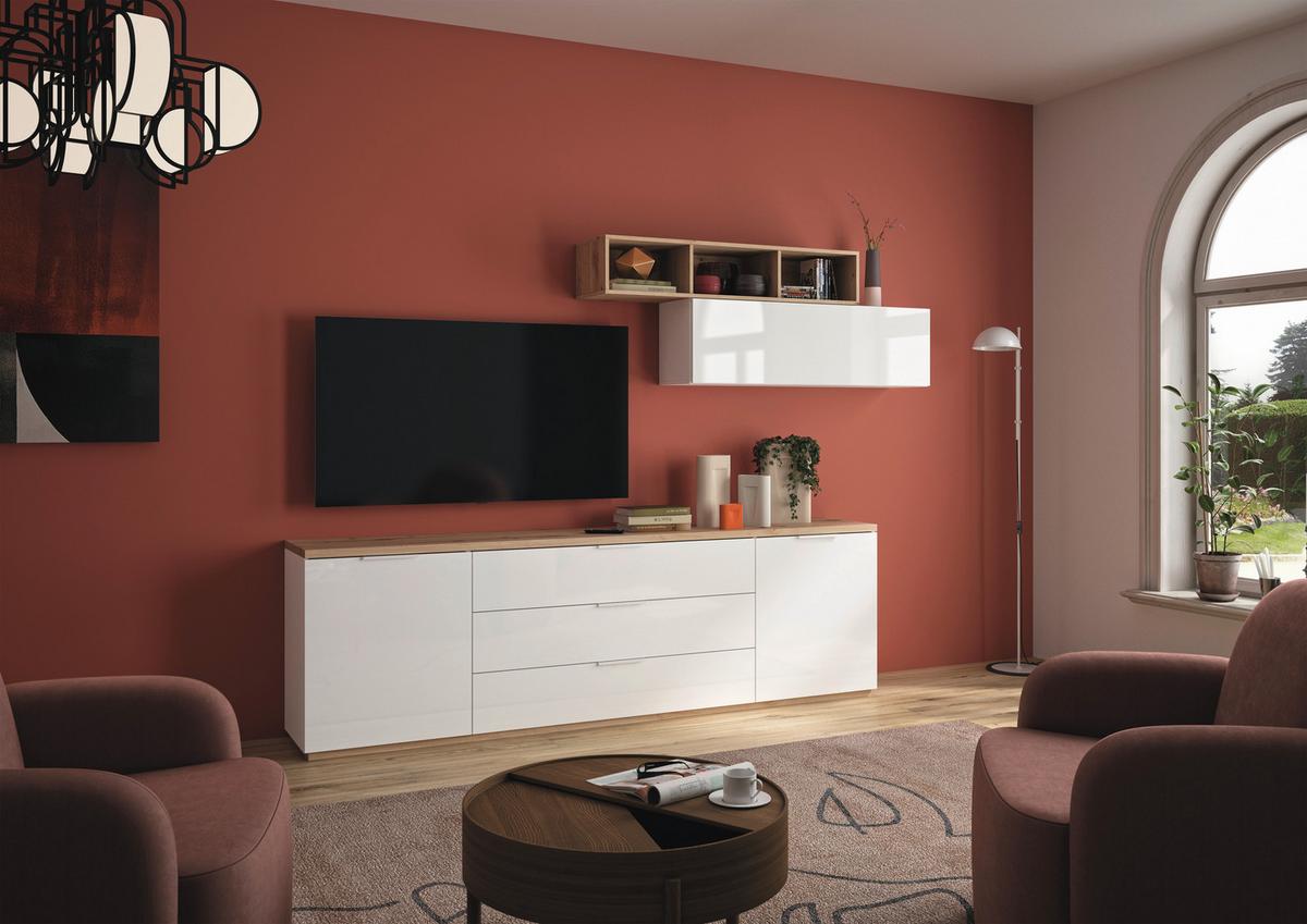 TV element Wide bílá/dub Artisan - bílá/dub artisan, Moderní, kov/kompozitní dřevo (240/75/40cm) - Based