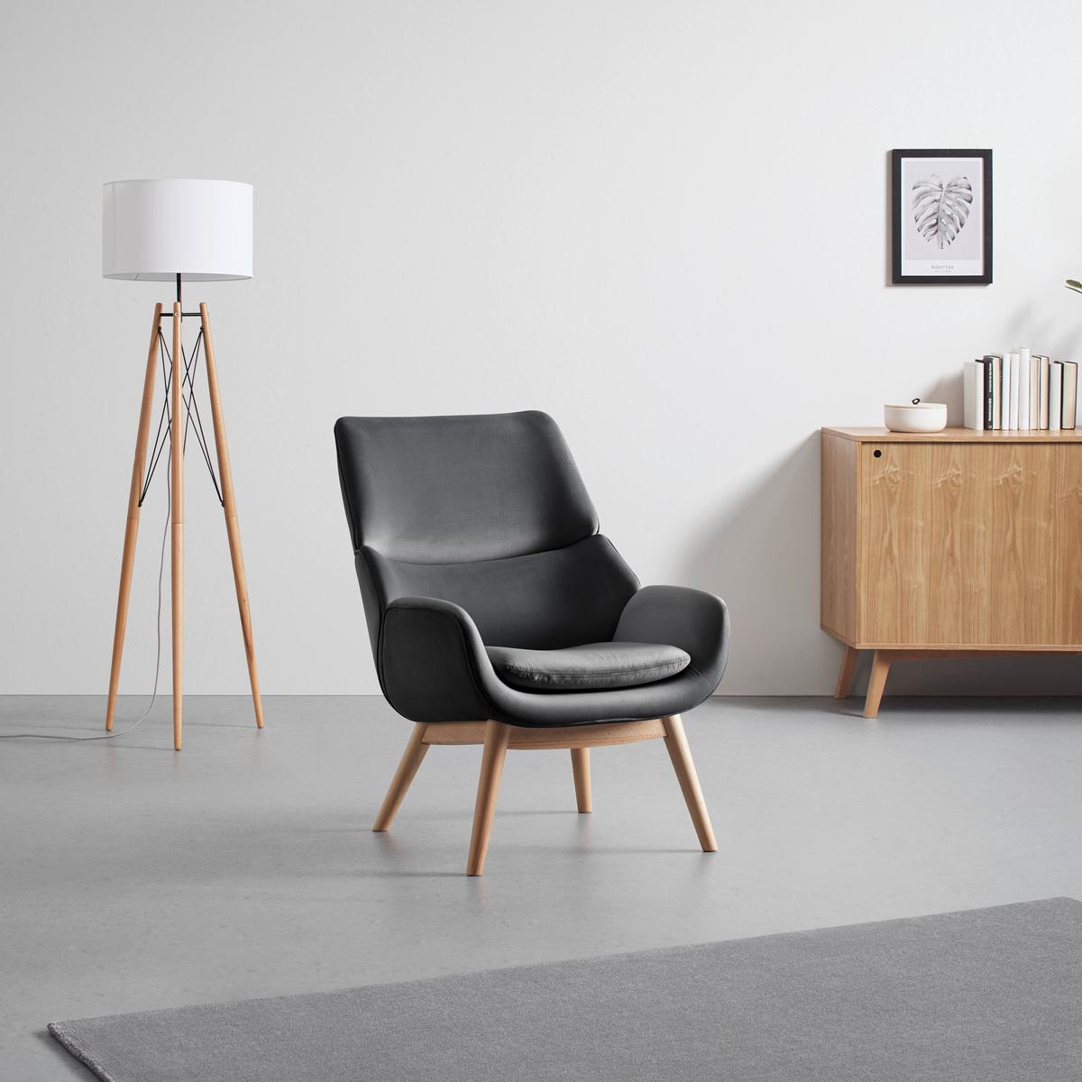 Křeslo FELIA tmavě šedá - šedá/barvy buku, Moderní, dřevo/textil (71/92,5/79cm) - Bessagi Home