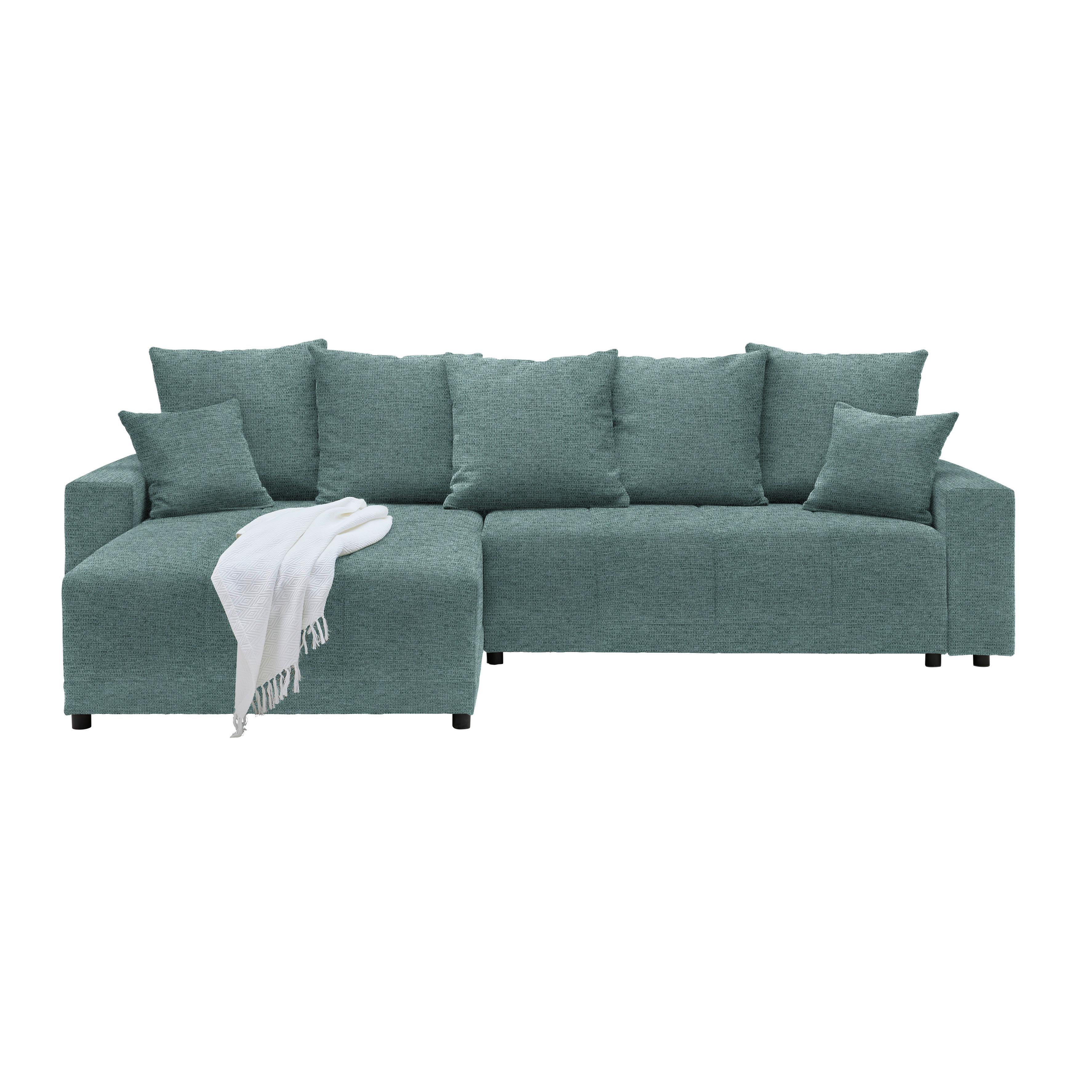 Rohová sedačka ALATRI, obojst.,petrolejová,s vankúšmi - čierna/petrolejová, Modern, textil/plast (289/176cm) - Based