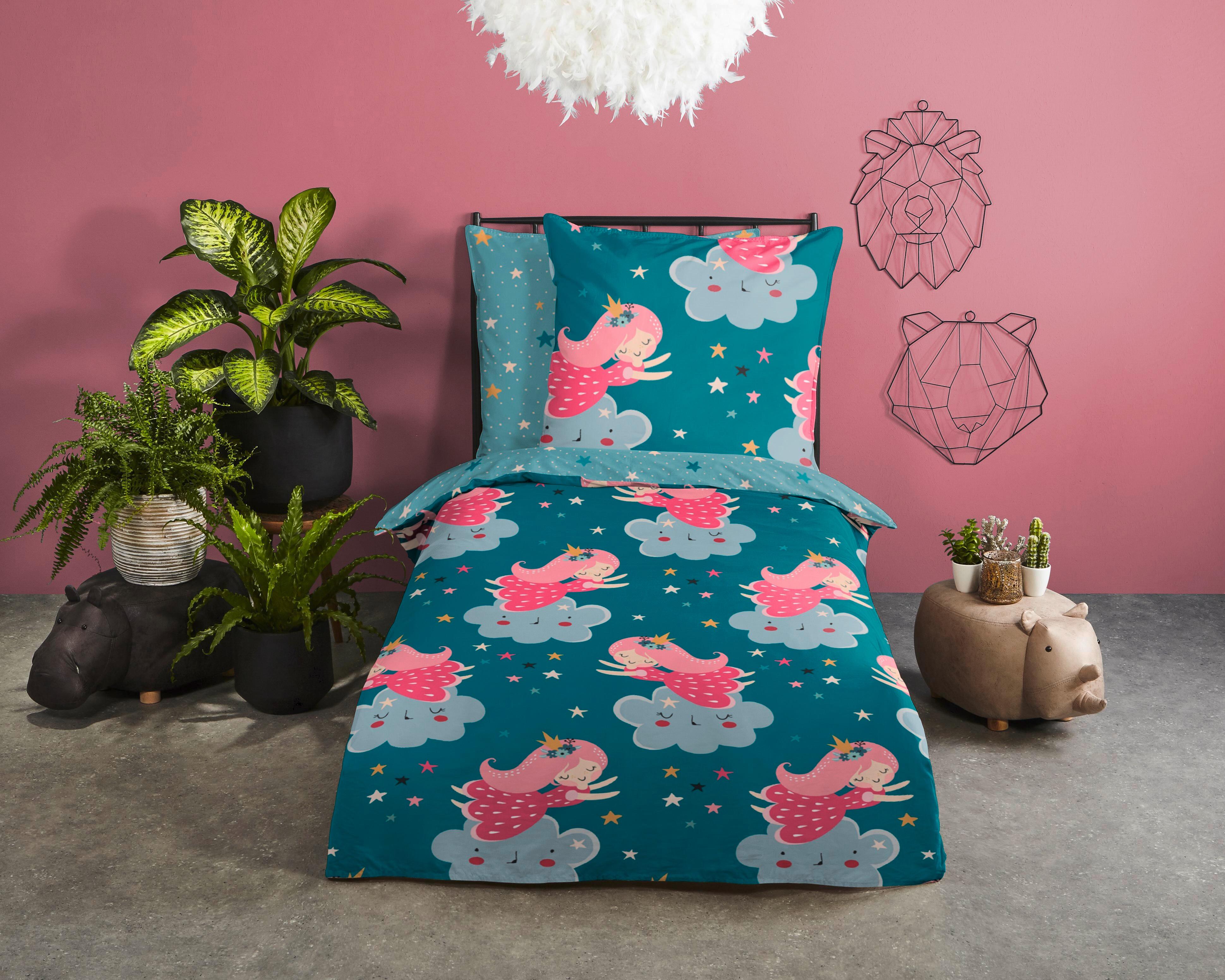 Jugendbettwäsche Princesse Blau Petrol 135x200 cm - Blau/Petrol, Design, Textil (135/200cm)