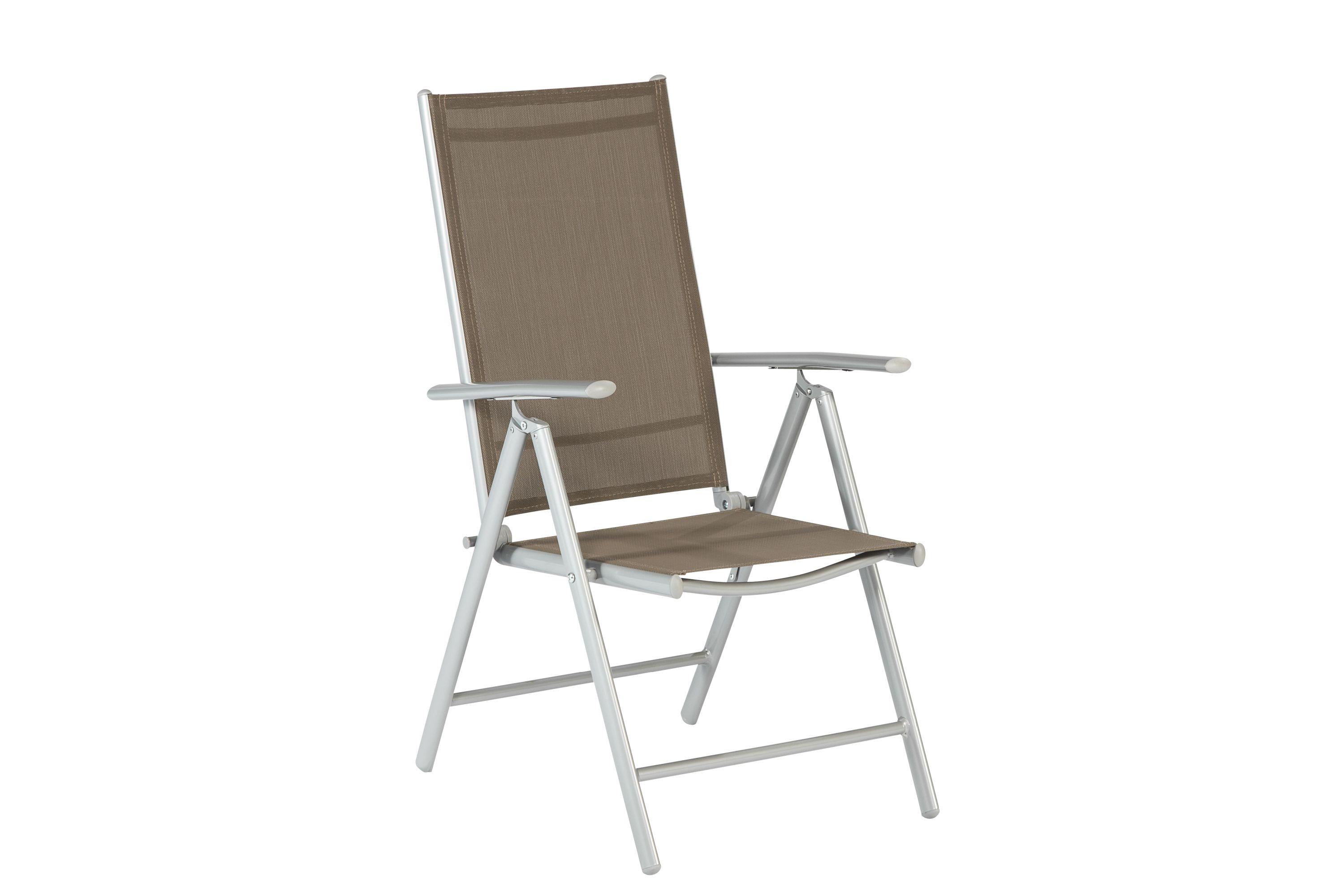 Gartensessel Klappbar Amalfi verstellbar Metall/Textil - Taupe/Silberfarben, ROMANTIK / LANDHAUS, Textil/Metall (57/108/65cm) - Gardenson